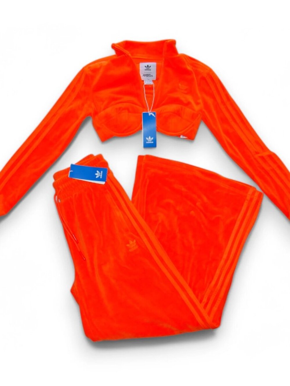 Adidas Originals Jeremy Scott Velour Tracksuit Crop Top + Pants Womens Size XS
